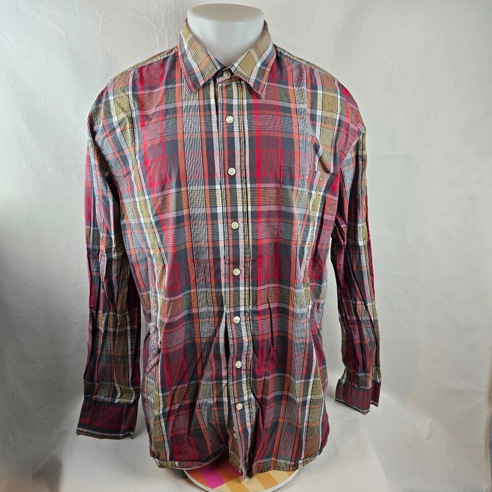 Gap Shirt Men 2XL Red Button Up Plaid Casual Lightweight Outdoors Preppy Classic